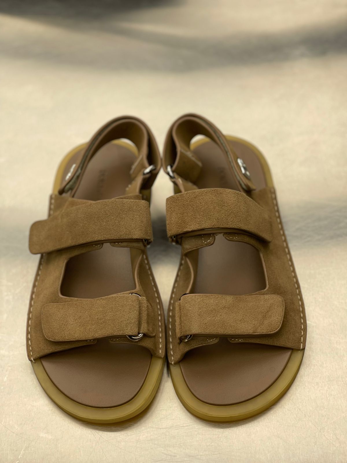 Dolce & Gabbana - Tan Suede Utility Slides with Slingback Strap