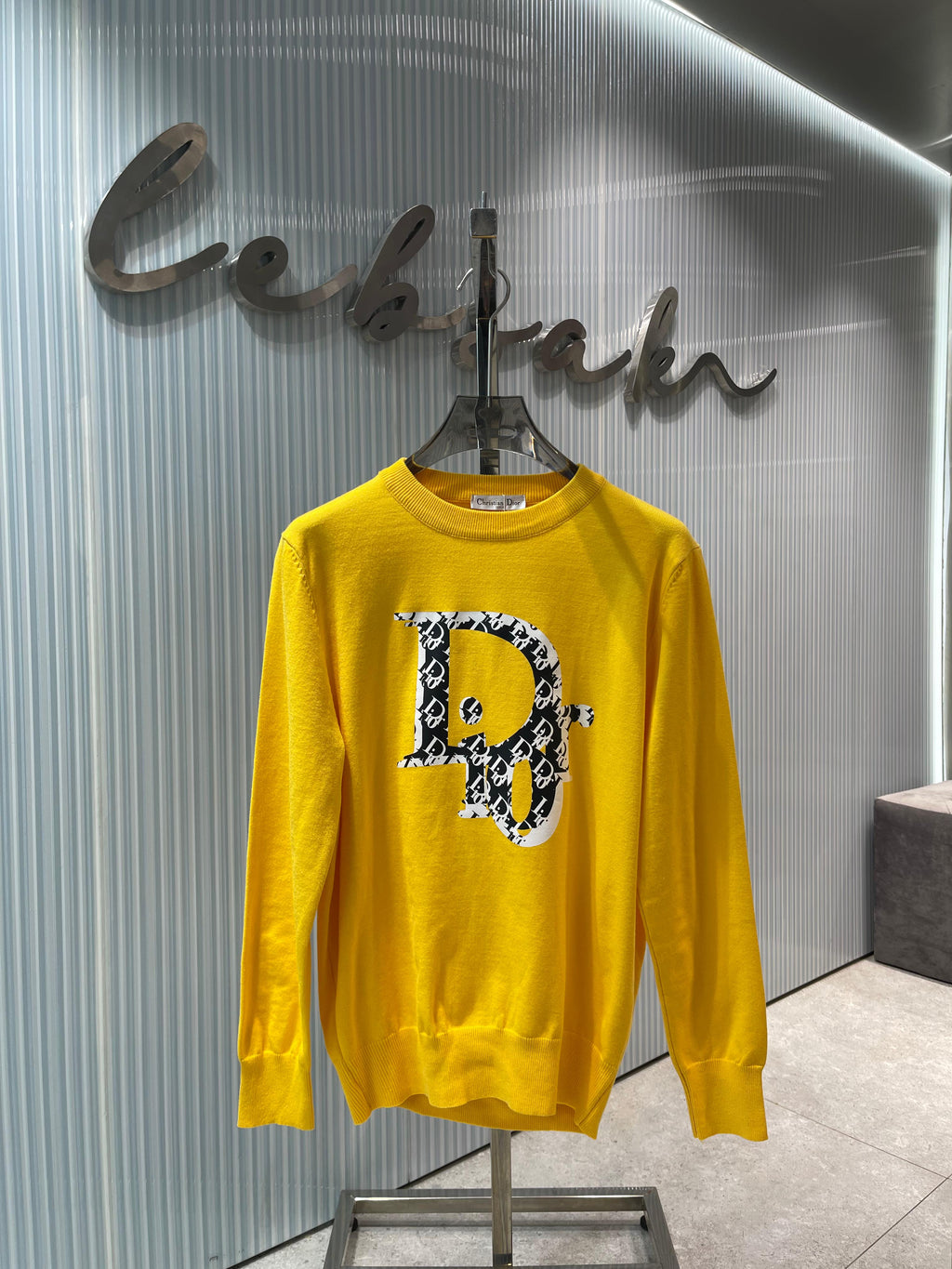 Dior - Yellow Crewneck Sweater with Oblique 'D' Logo