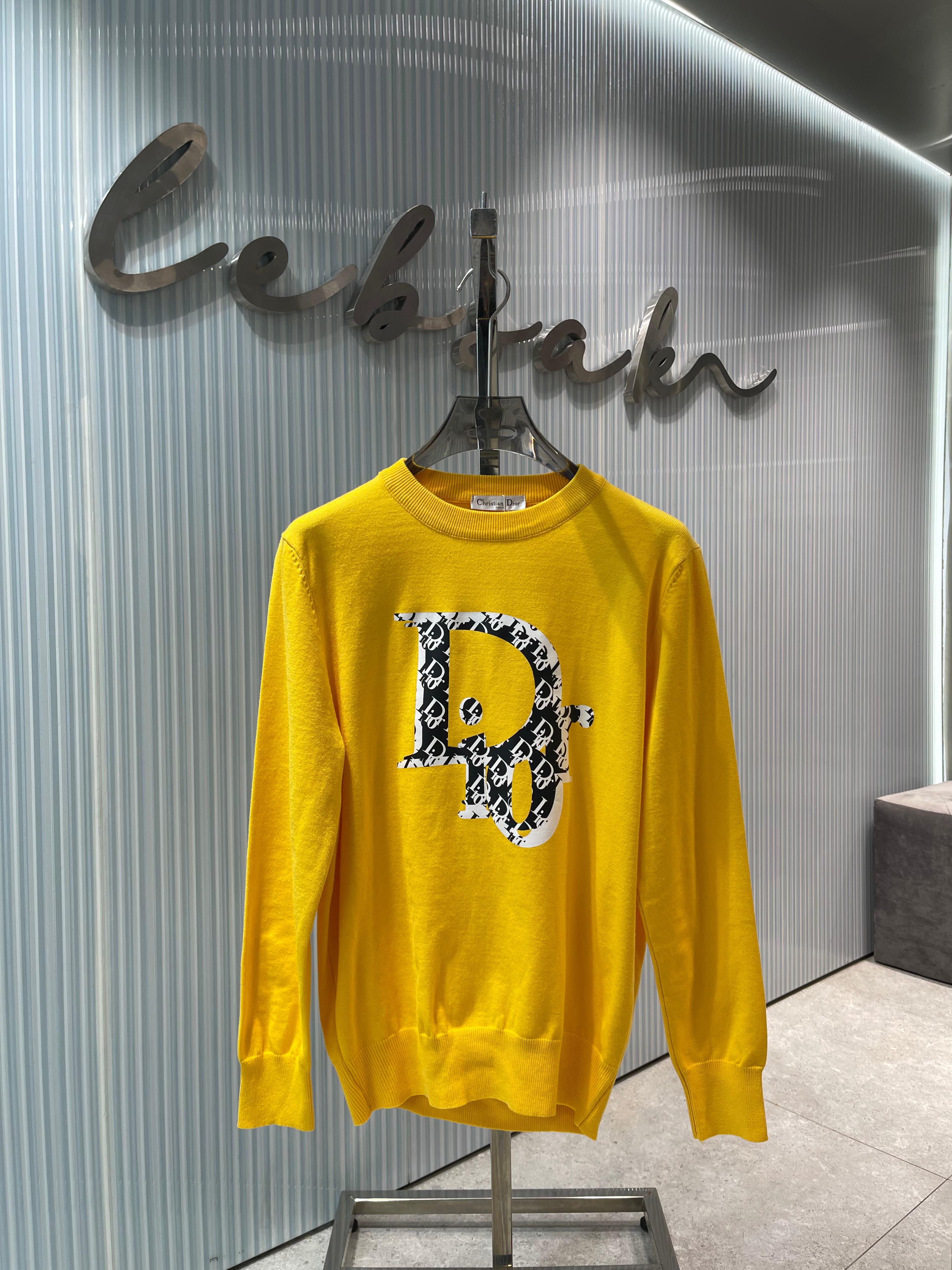 Dior - Yellow Crewneck Sweater with Oblique 'D' Logo