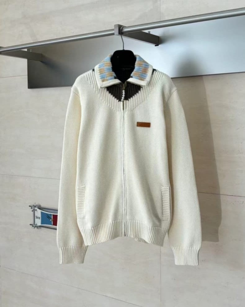 Louis Vuitton - Contrast-Collar Zip-Up Knit Blouson – Ecru