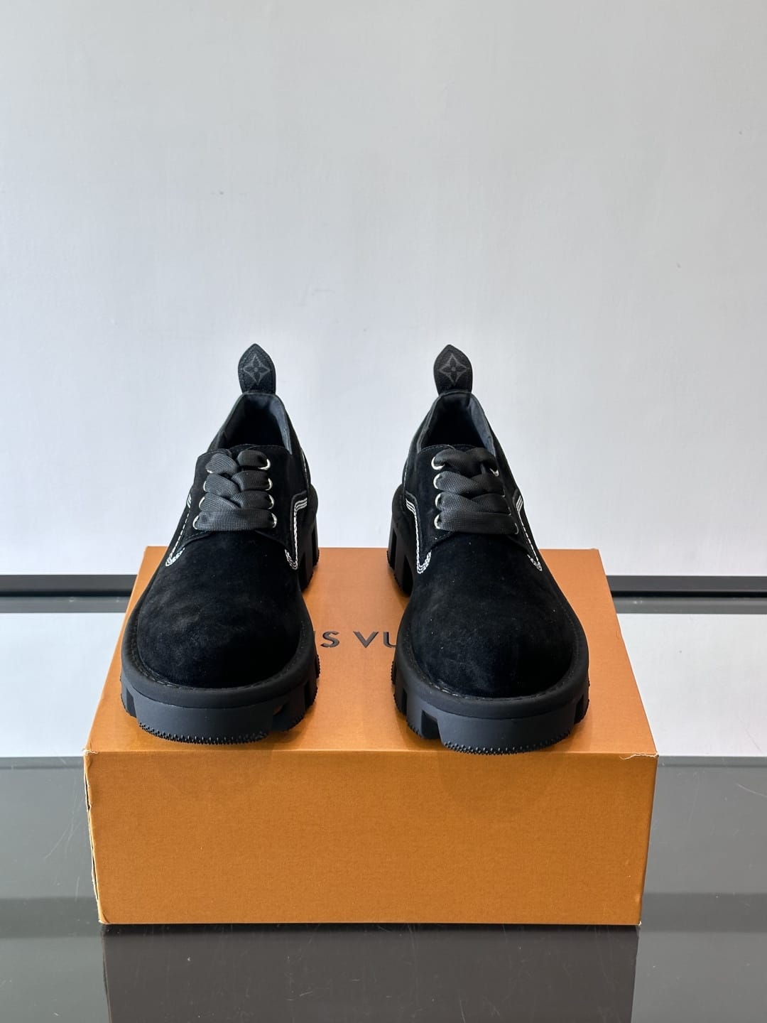 Louis Vuitton - Black Suede Derby Shoes with Chunky Lug Sole