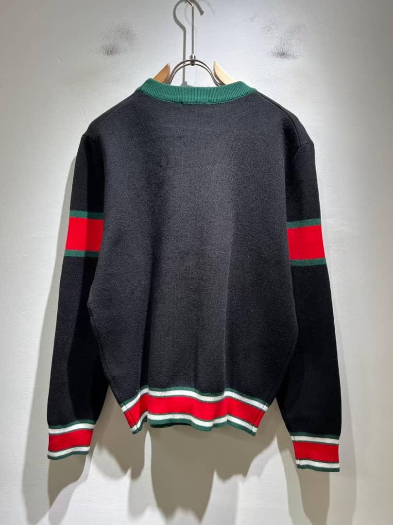 Gucci-Inspired Black Knit Sweater with Green & Red Web Stripes