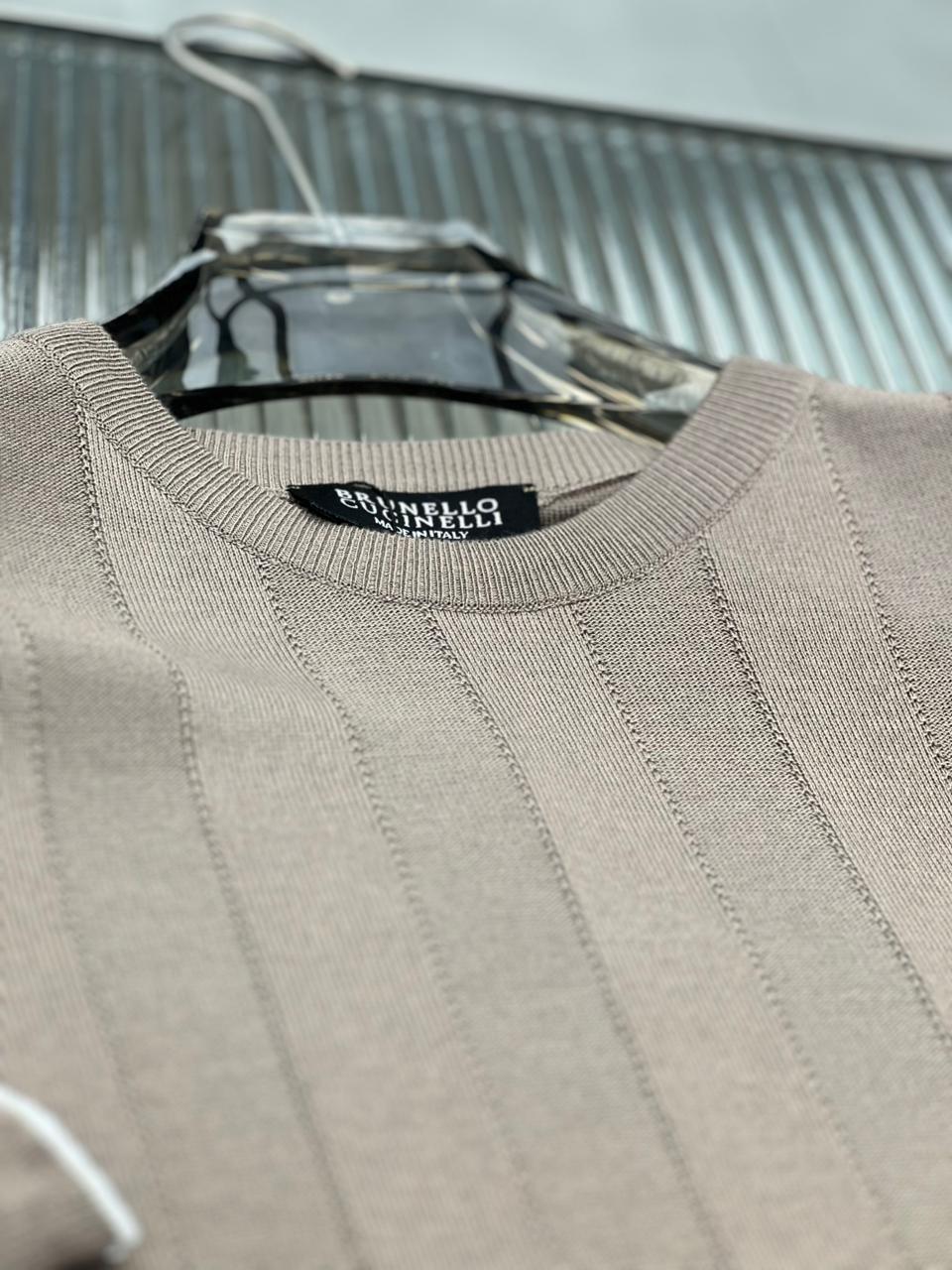 Brunello Cucinelli - Ribbed Cotton-Silk Knit T-Shirt in Sand