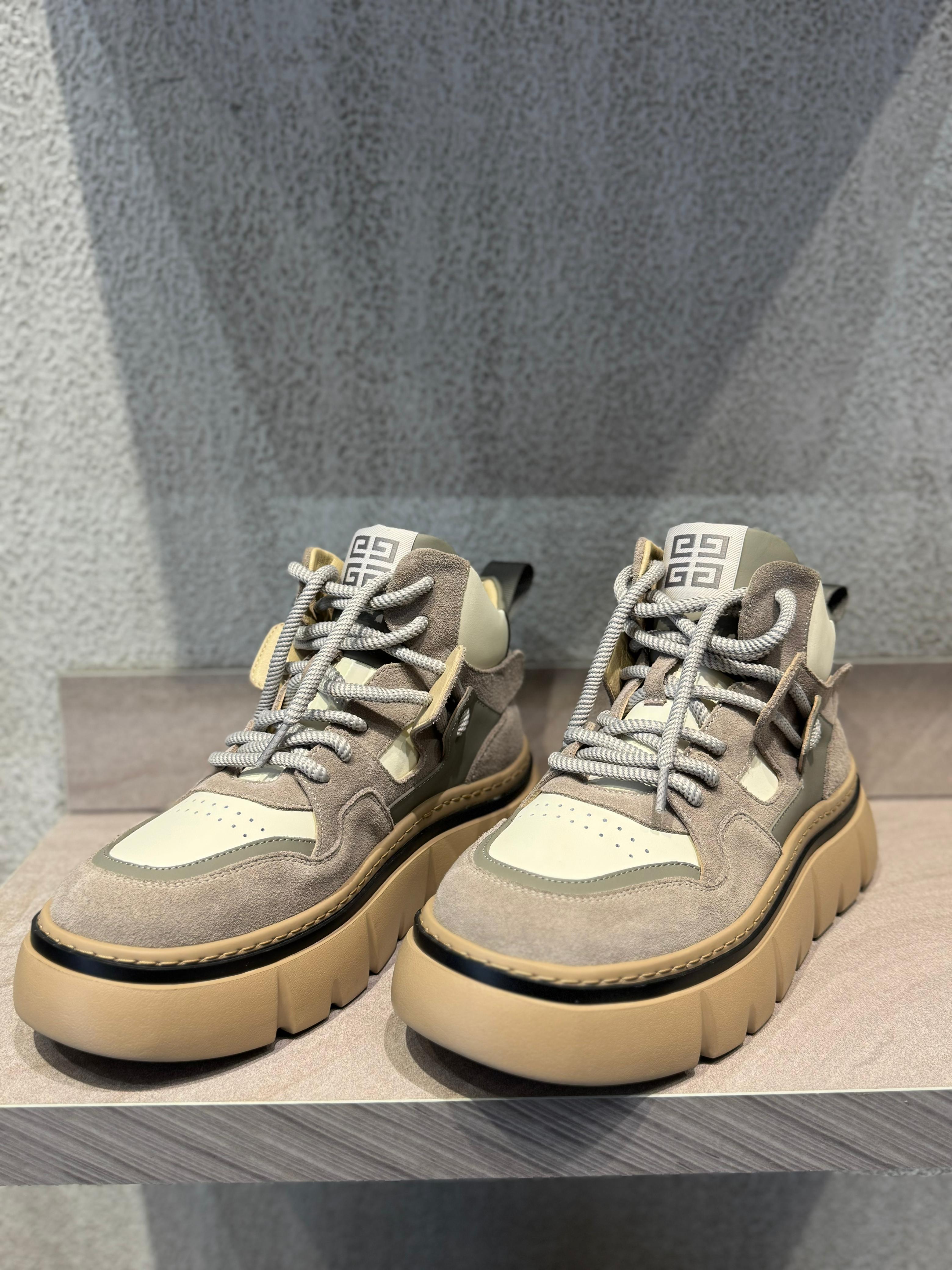 Givenchy - Grey & Beige Suede and Leather High-Top Sneakers with Chunky Sole