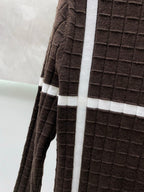 Hermès - Textured Grid Knit Sweater - Brown with White Contrast Stripes