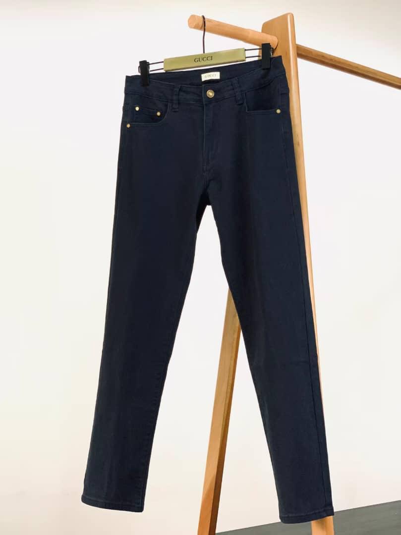 Gucci Men's Dark Wash Slim-Fit Denim Jeans with Signature Logo Patch