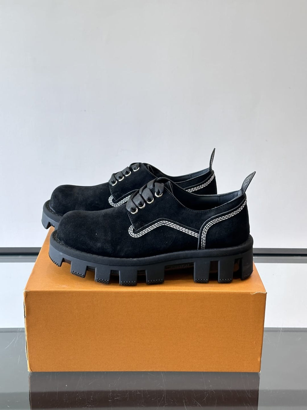 Louis Vuitton - Black Suede Derby Shoes with Chunky Lug Sole