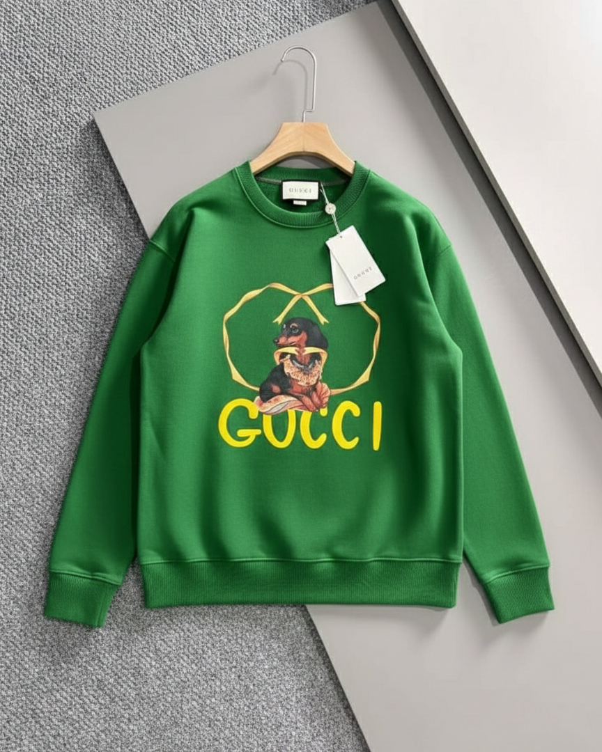 Gucci - Green Crewneck Sweatshirt with Dachshund and Logo Graphic