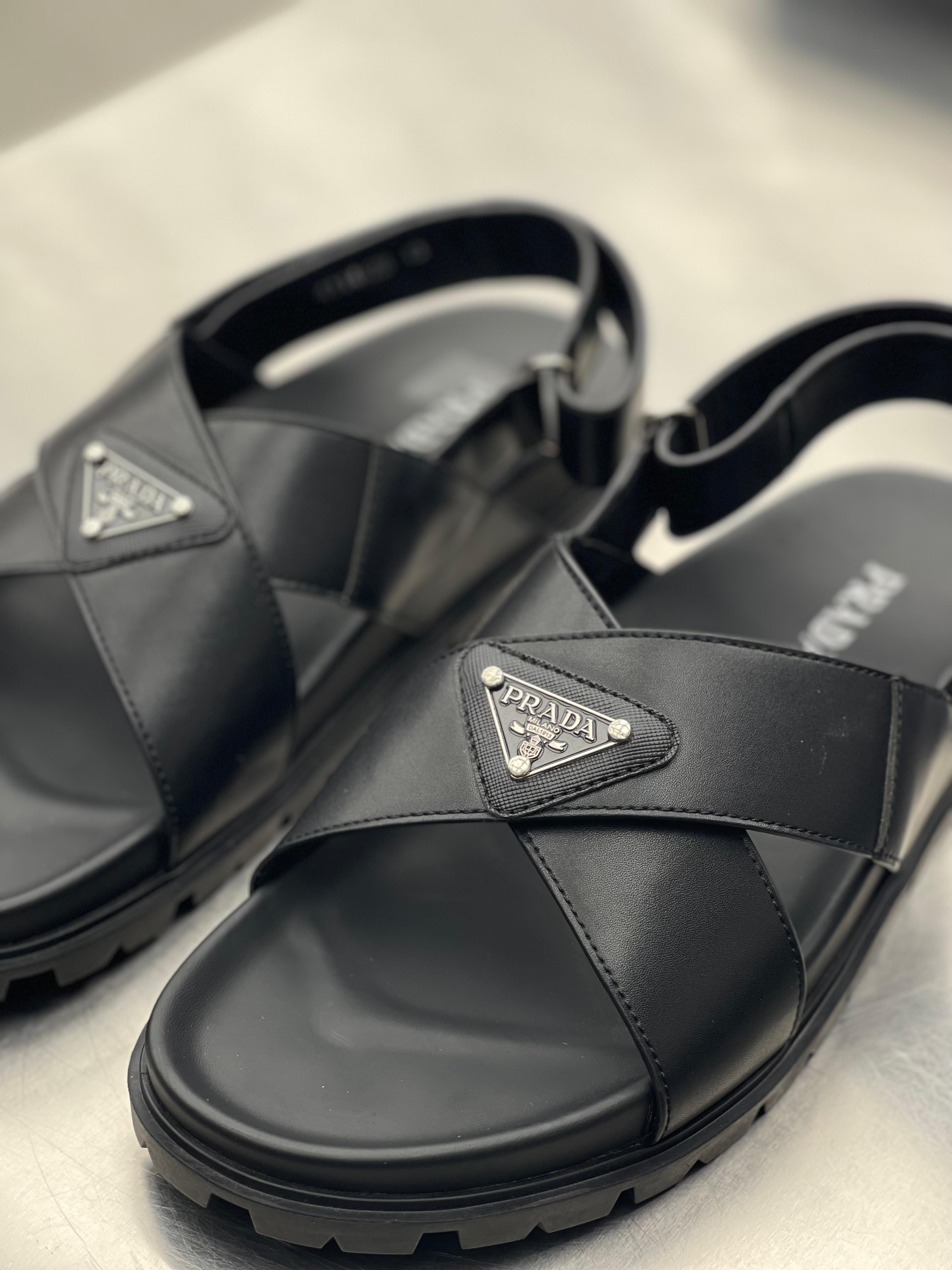 Prada - Black Leather Crisscross Sandals