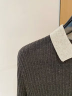 Loro Piana Two-Tone Ribbed Knit Polo Shirt – Grey Melange & Beige