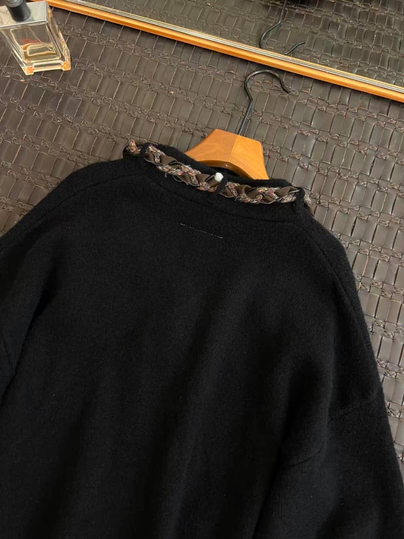 Ader Error Black V-Neck Cardigan with Unique Braided Accent