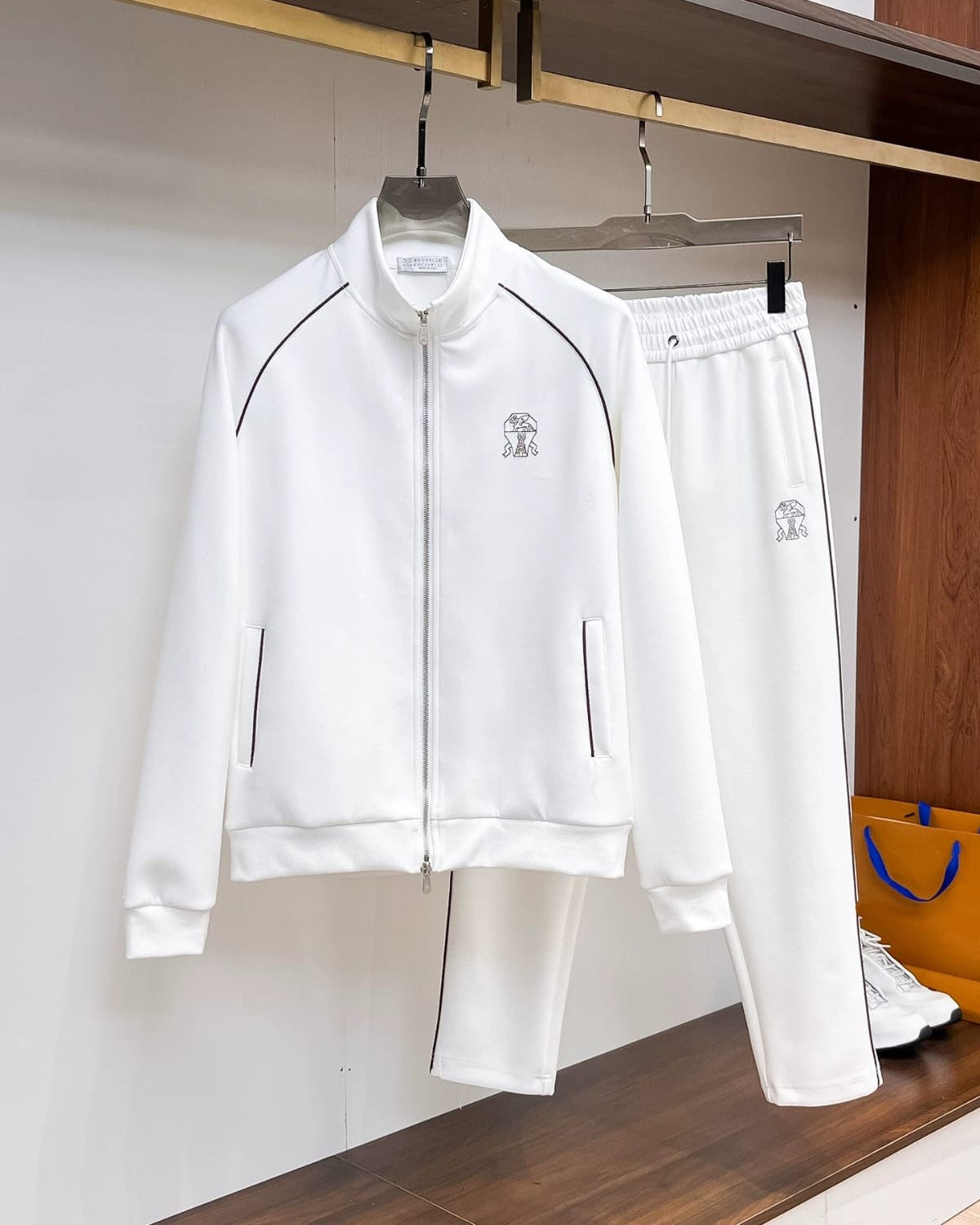 Brunello Cucinelli - Contrast-Piping Cotton-Jersey Tracksuit | Optic White