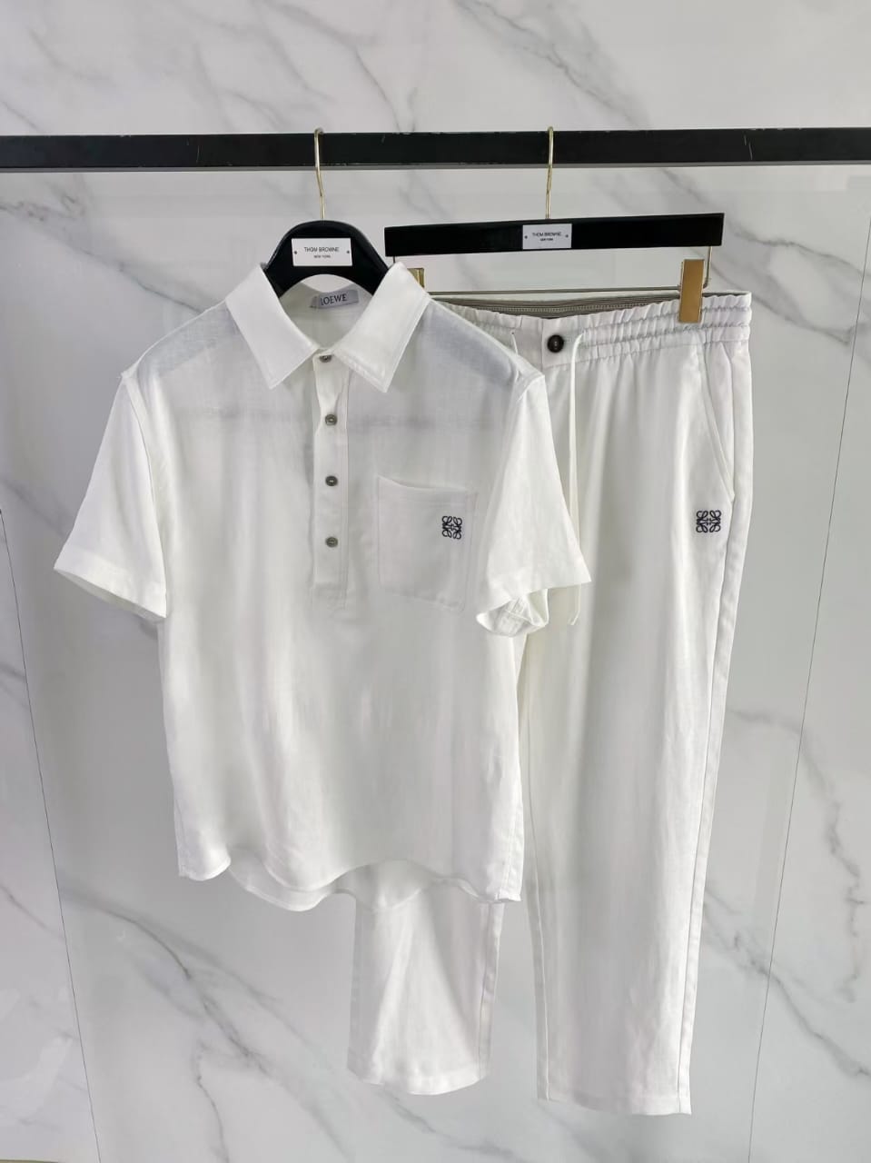 Premium Linen-Blend Short Sleeve Polo Shirt & Matching Pants Set