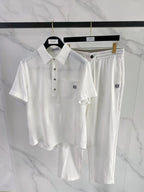 Premium Linen-Blend Short Sleeve Polo Shirt & Matching Pants Set