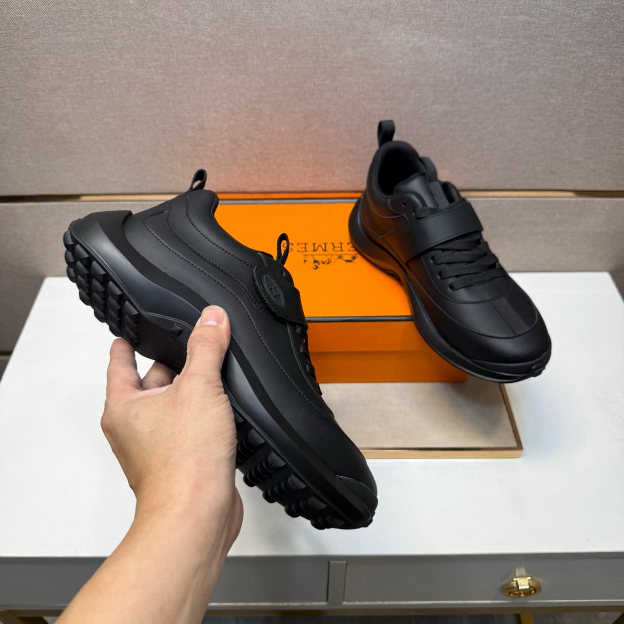 Hermès Loop Sneaker in Black Calfskin