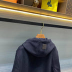LOEWE Hooded Coat | Black Wool-Blend Anagram Jacquard