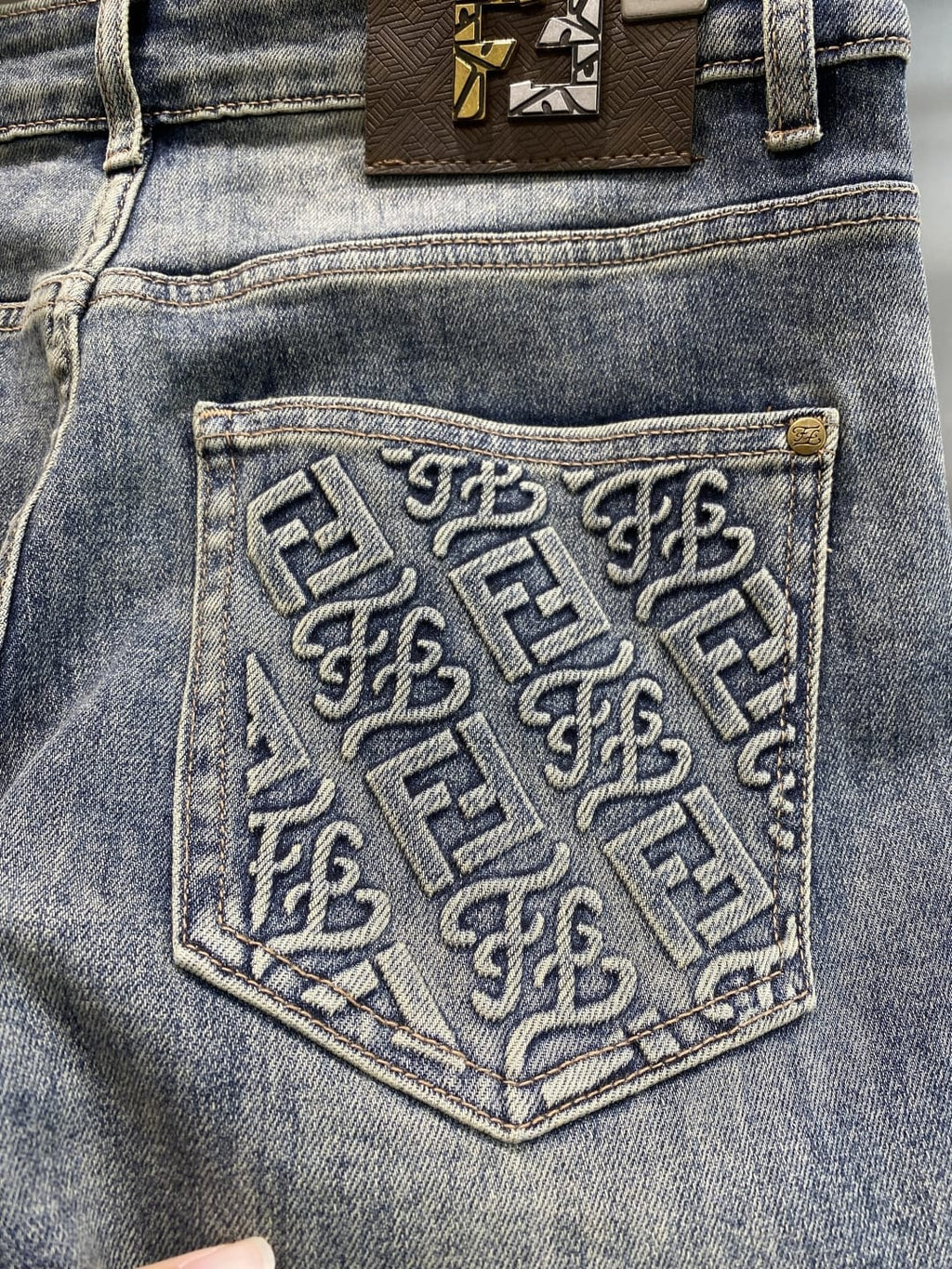 Fendi - Embroidered Pocket Slim Jeans - Medium Wash Blue