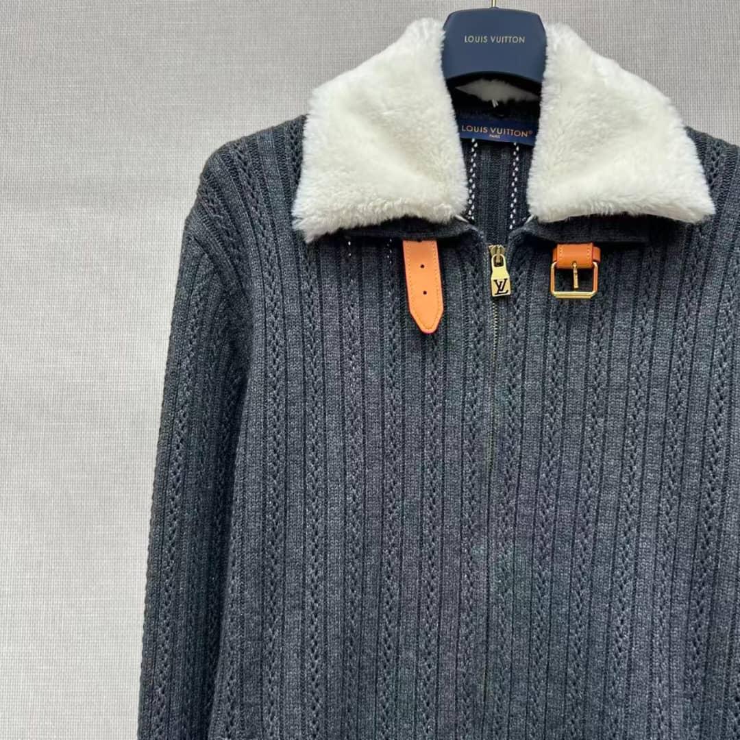 Louis Vuitton Cashmere-Wool Blouson in Dark Gray with Removable Shearling Collar