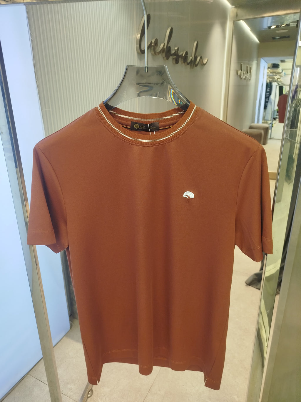 Loro Piana - Cotton Jersey T-Shirt with Embroidered Motif in Russet Brown