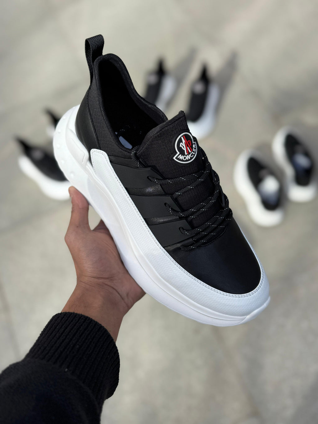 Moncler - Black & White Satin-Panel Chunky Sneakers