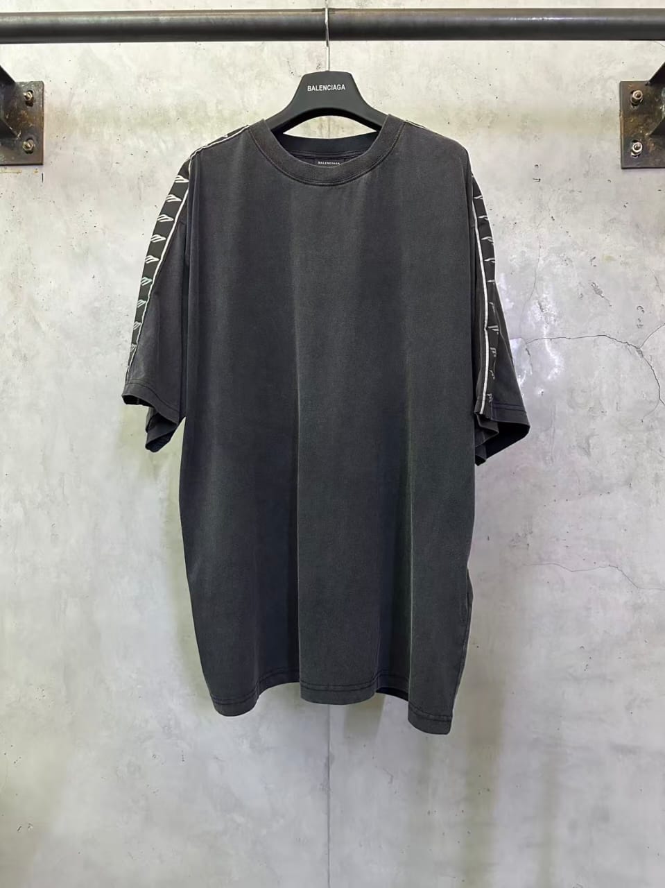 Balenciaga Stripe Logo T-Shirt – Faded Black Vintage Jersey