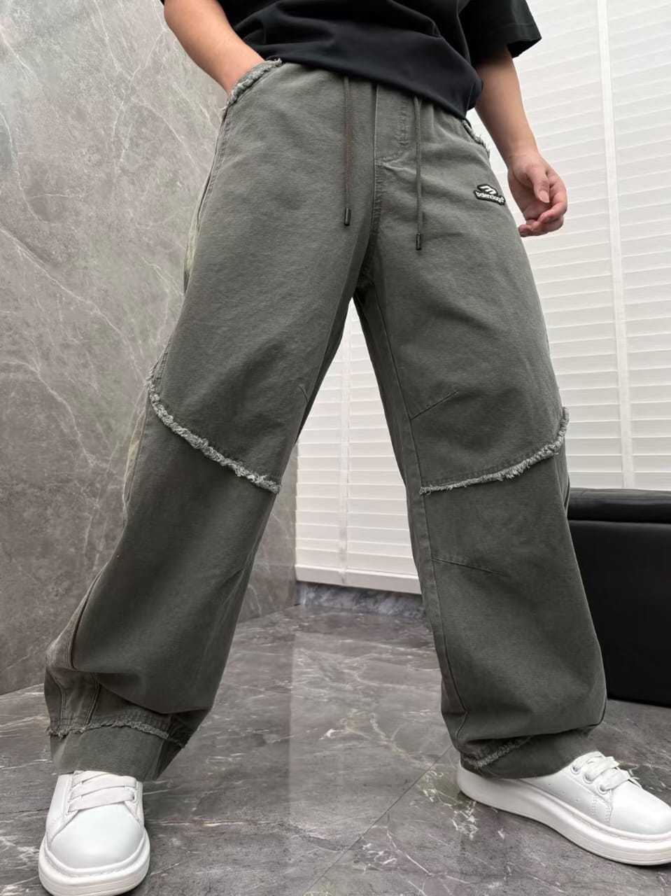 Balenciaga - Distressed Raw Hem Wide-Leg Joggers - Dark Grey Wash