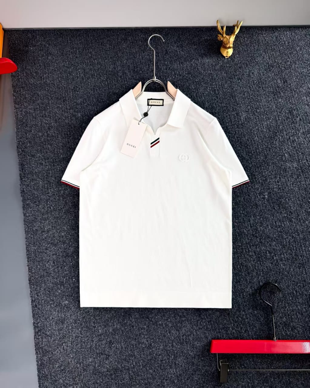 Gucci Men's Cotton Piquet Web-Detail Polo Shirt