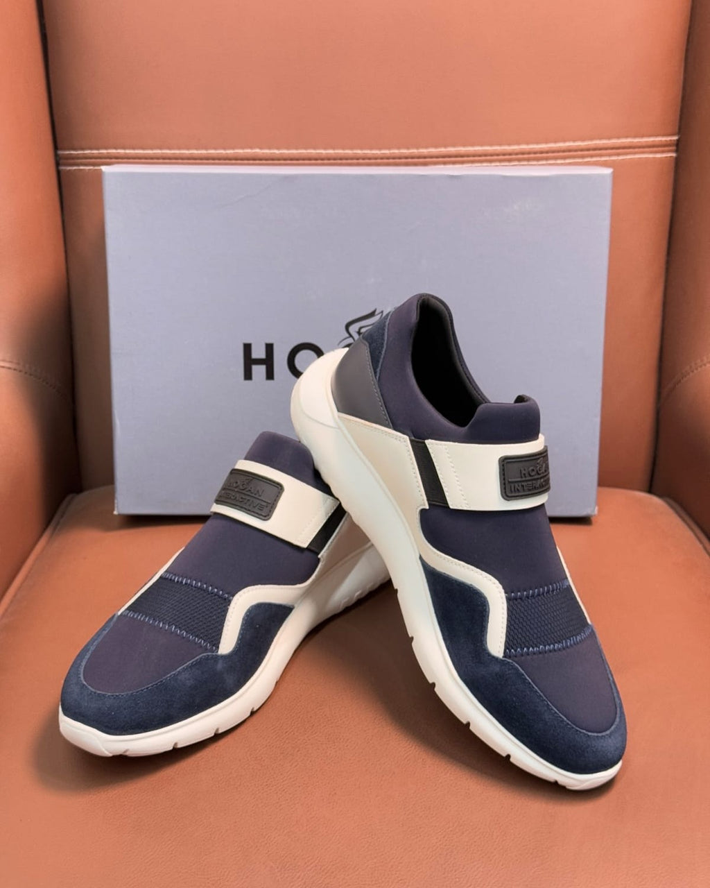 Hogan - Slip-On Sneaker in Navy Blue and White Suede/Tech Fabric