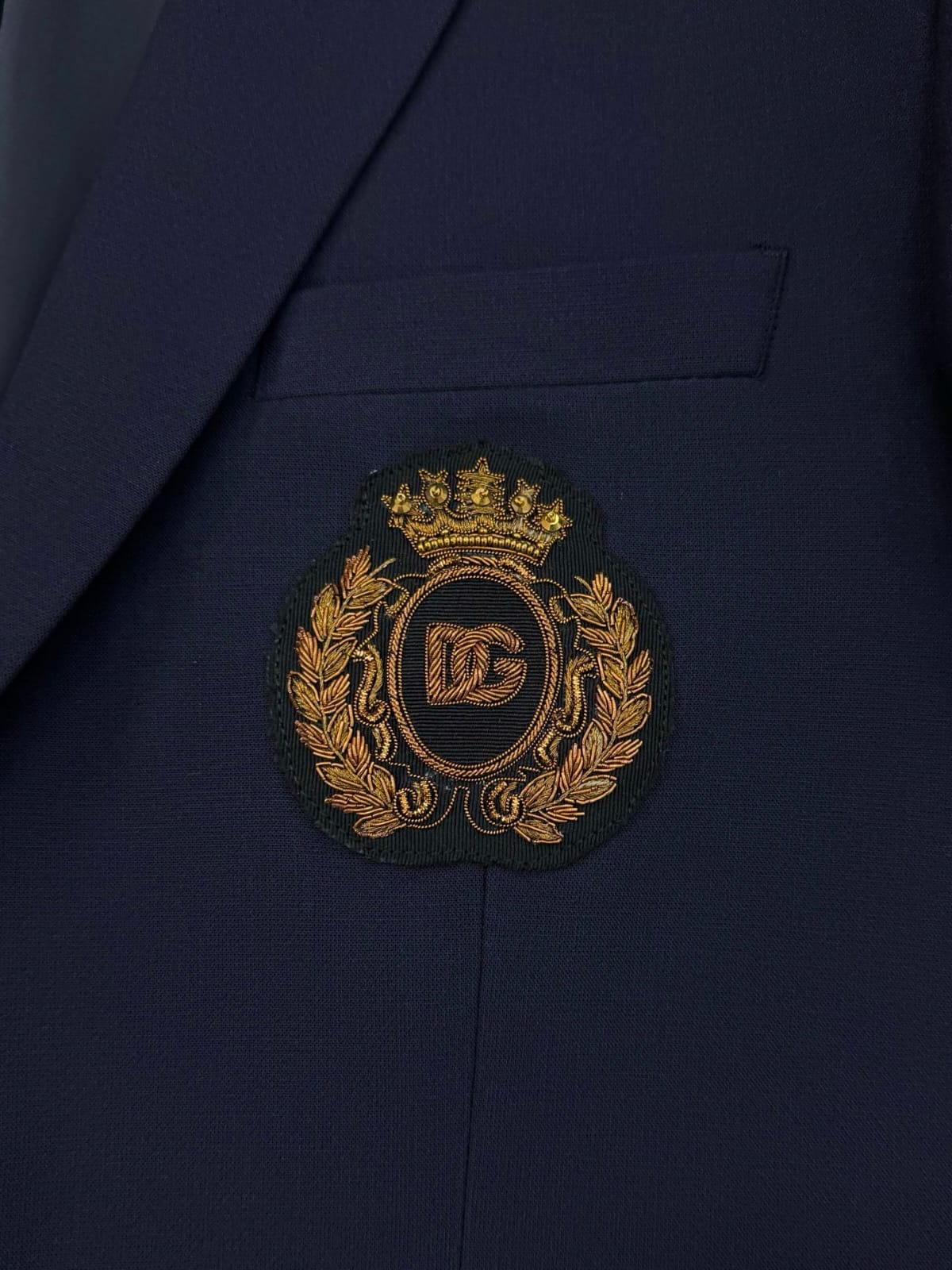 Dolce & Gabbana - Navy Tailored Suit with Gold Embroidered Crest