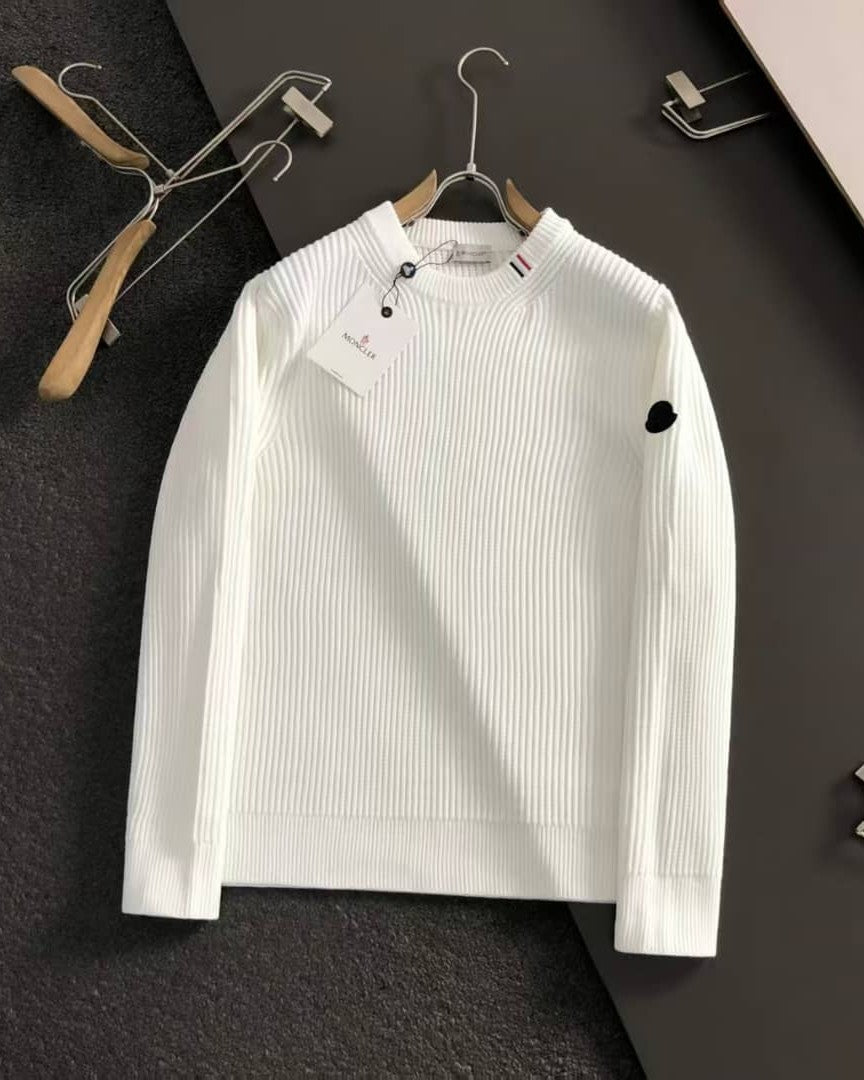 Moncler Men's Black Ribbed Knit Wool Crewneck Sweater