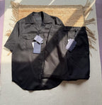 Prada Men’s Luxury 2-Piece Resort Set – Short-Sleeve Bowling Shirt & Tailored Bermuda Shorts (Black)