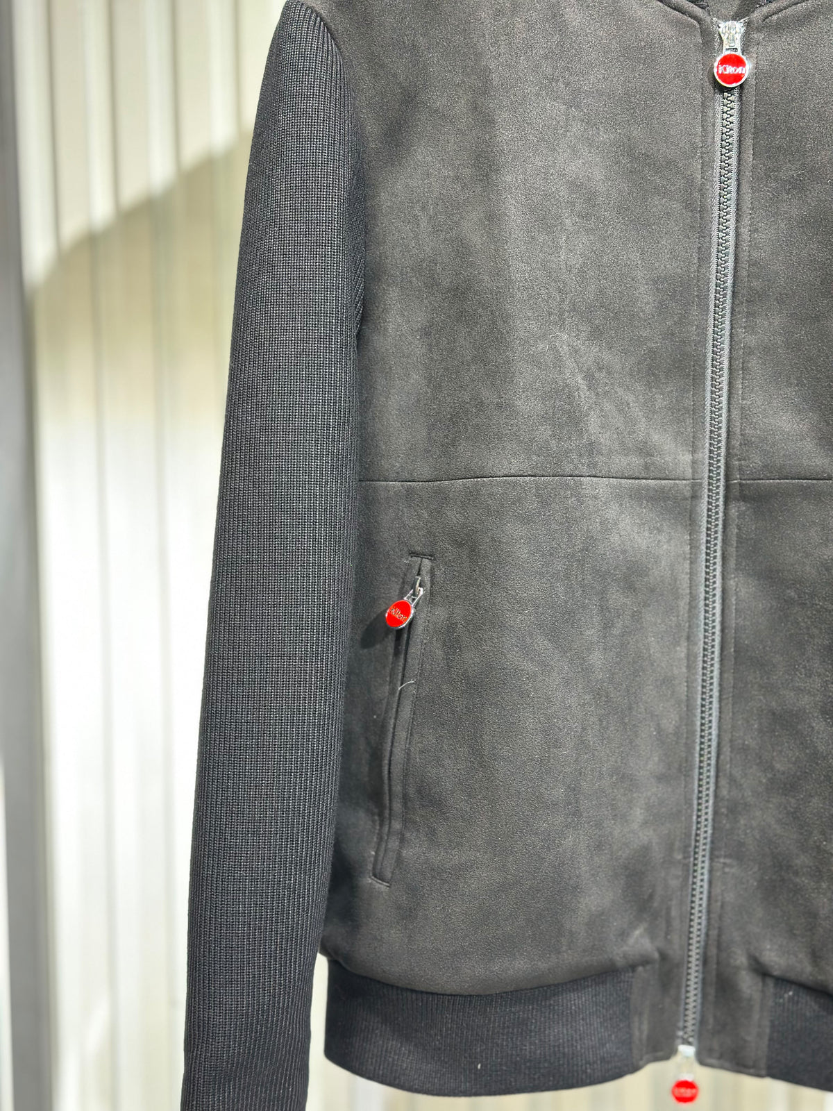 Kiton - Men's Two-Tone Suede Black Bomber Jacket