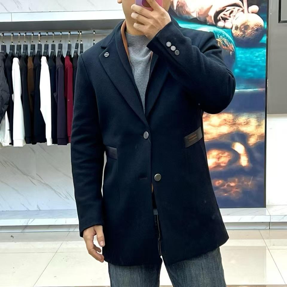 Zegna - Elegant Black Formal Blazer with Leather Trim