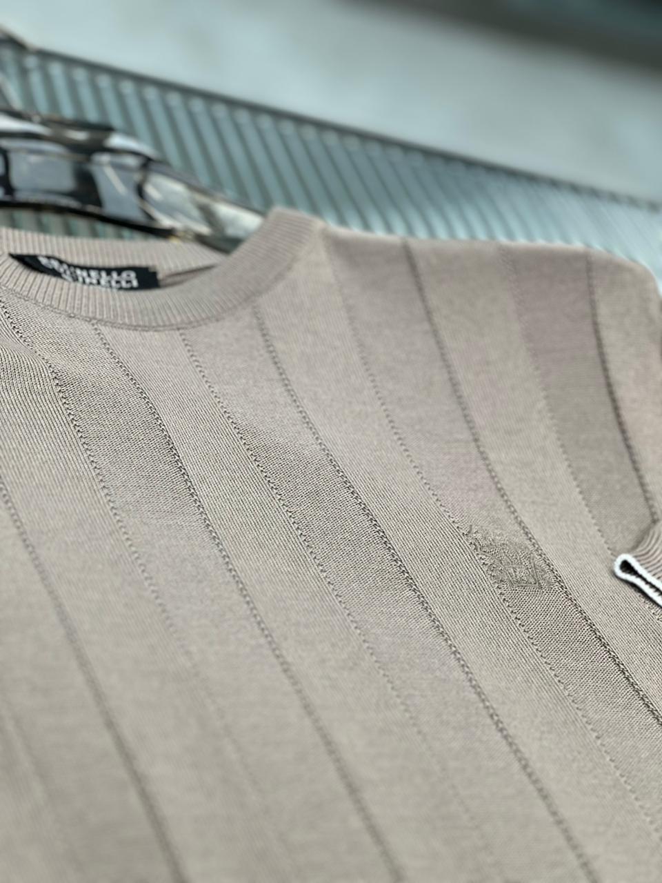 Brunello Cucinelli - Ribbed Cotton-Silk Knit T-Shirt in Sand