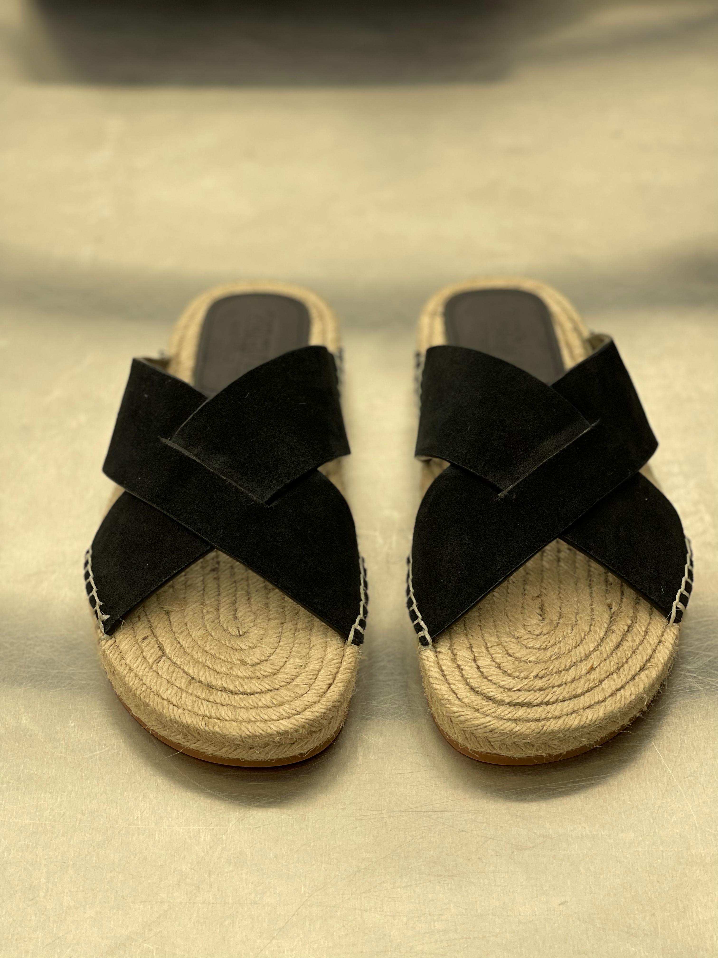 Zegna - Black Suede Criss-Cross Espadrille Slides