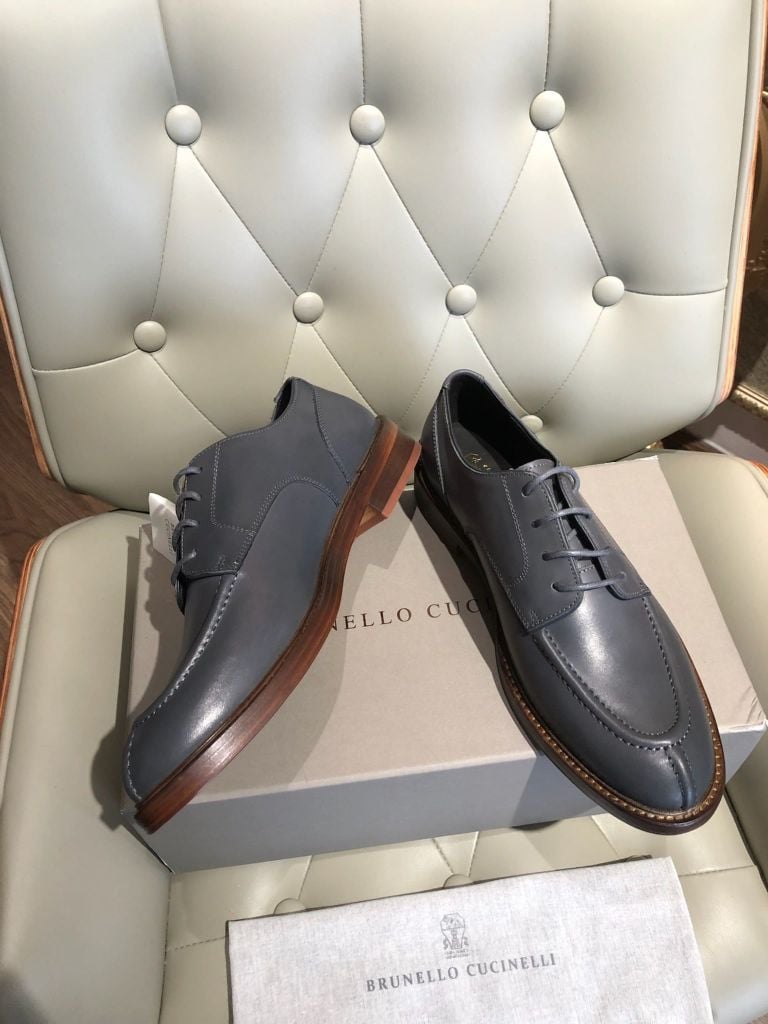 Brunello Cucinelli - Slate Grey Leather Split-Toe Derby Shoes