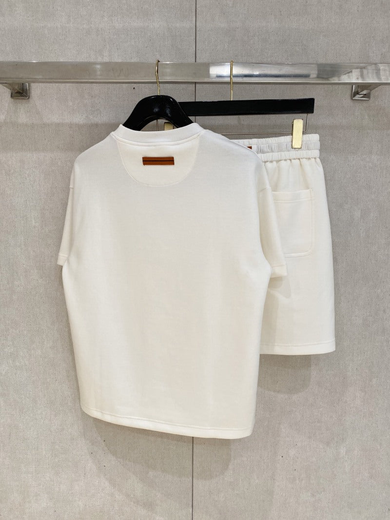 Zegna Luxury Cotton Cream T-Shirt & Shorts Matching
