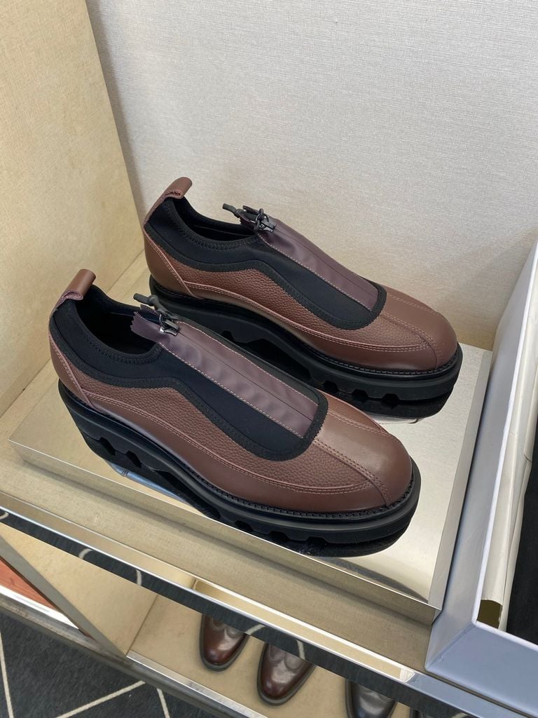 Givenchy - Brown Leather & Neoprene Zip-Front Trainers with Chunky Sole