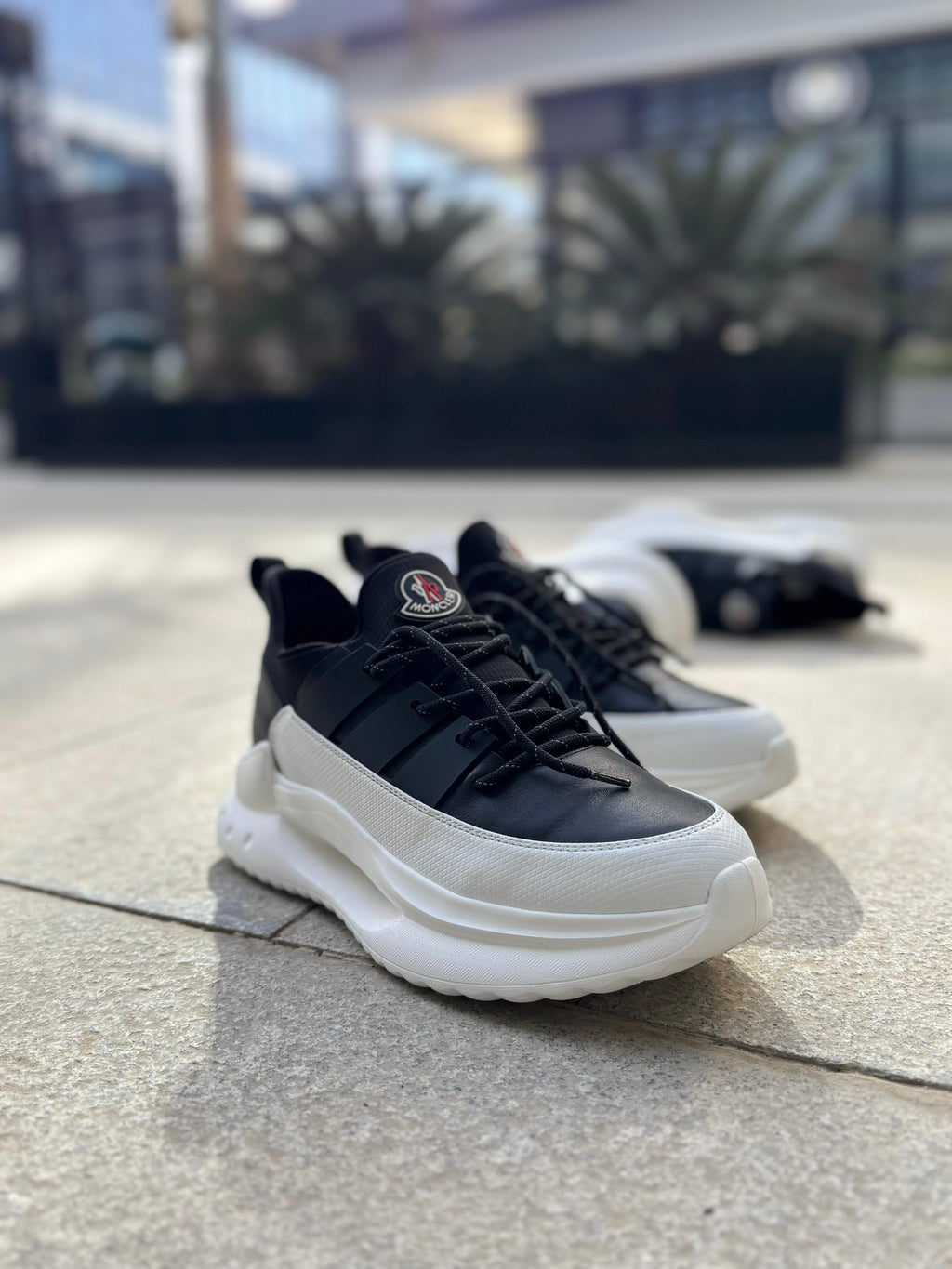 Moncler - Black & White Satin-Panel Chunky Sneakers