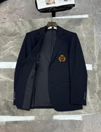 Dolce & Gabbana - Navy Tailored Suit with Gold Embroidered Crest