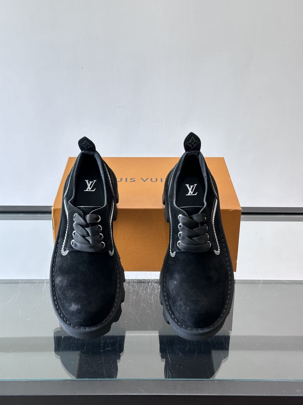 Louis Vuitton - Black Suede Derby Shoes with Chunky Lug Sole