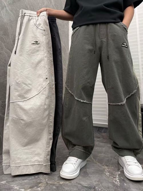 Balenciaga - Distressed Raw Hem Wide-Leg Joggers - Dark Grey Wash