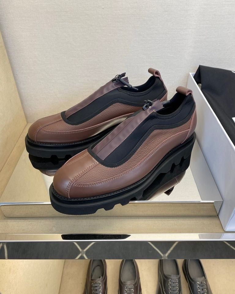 Givenchy - Brown Leather & Neoprene Zip-Front Trainers with Chunky Sole