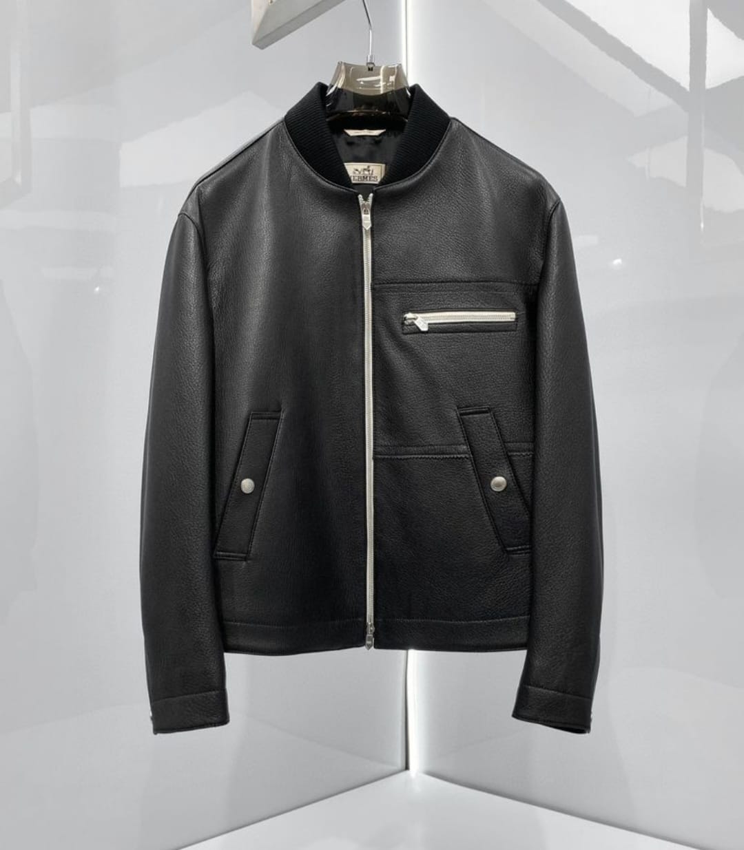 Hermès - Men's Textured Leather Bomber Jacket - Black