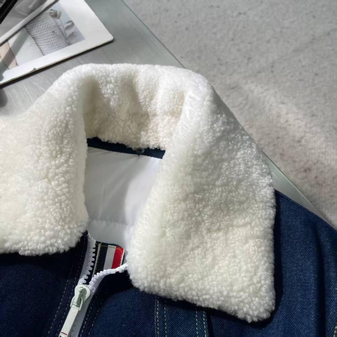 Thom Browne Indigo Denim Jacket with Shearling Collar
