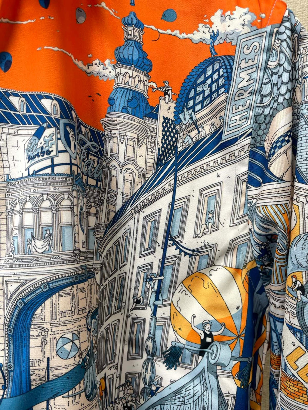 Hermès - Men's Architectural City Print Long-Sleeve Shirt - Orange & Blue