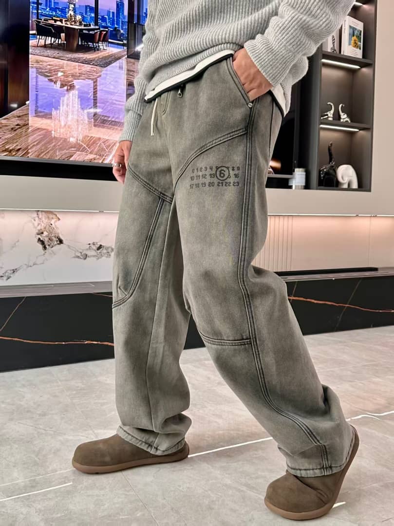 Maison Margiela - Grey Washed Denim Diagonal Seam Jeans