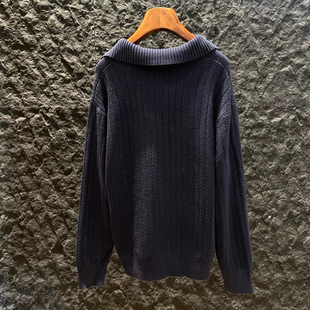 Loro Piana - Navy Blue Ribbed Knit Polo Sweater