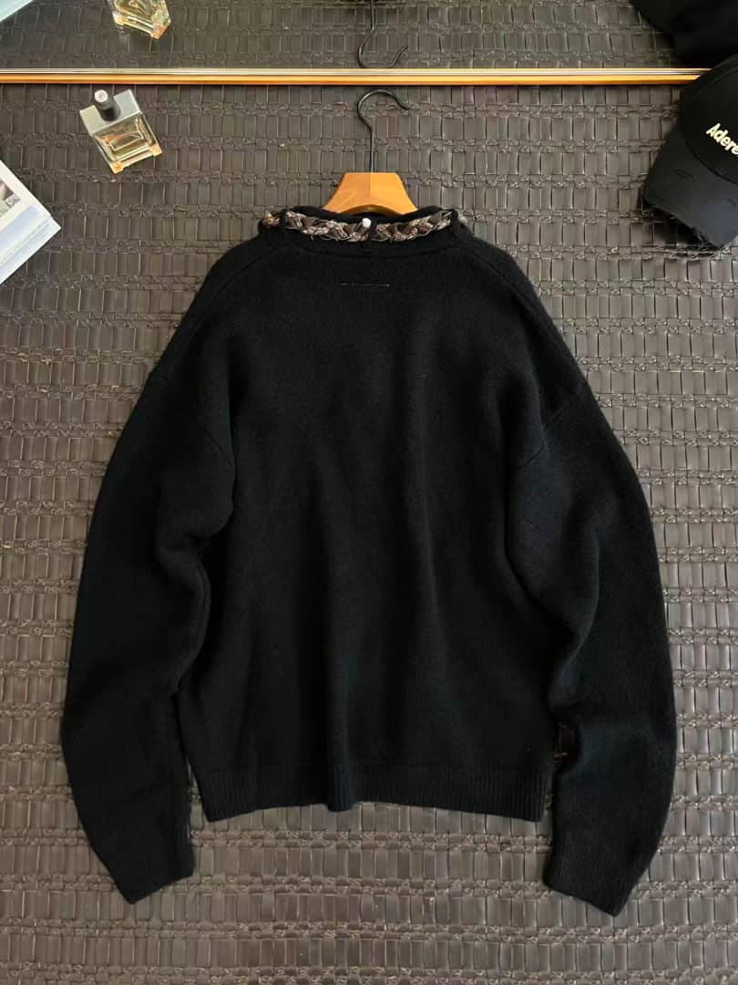 Ader Error Black V-Neck Cardigan with Unique Braided Accent – Lebsak