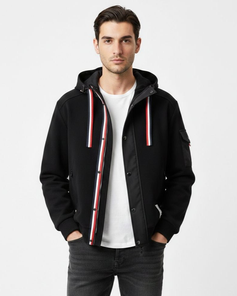 Thom Browne - Black Tricolor Detail Zip-Up Hooded Jacket